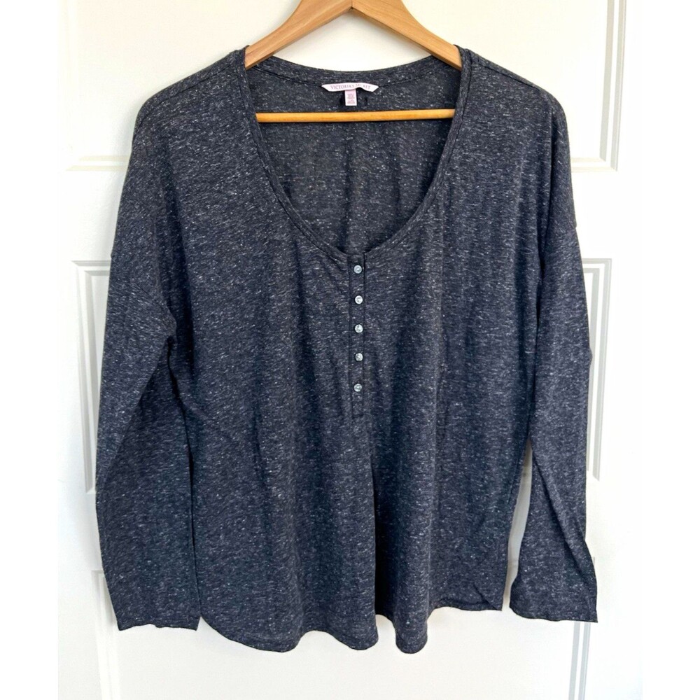 Lot of 2 Victoria's Secret Henley Sleep Shirts Pajama Tops Large Light Dark Gray